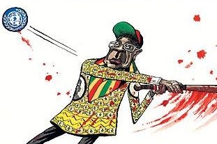 Mugabe si hraje s OSN (karikatura z tisku v JAR).